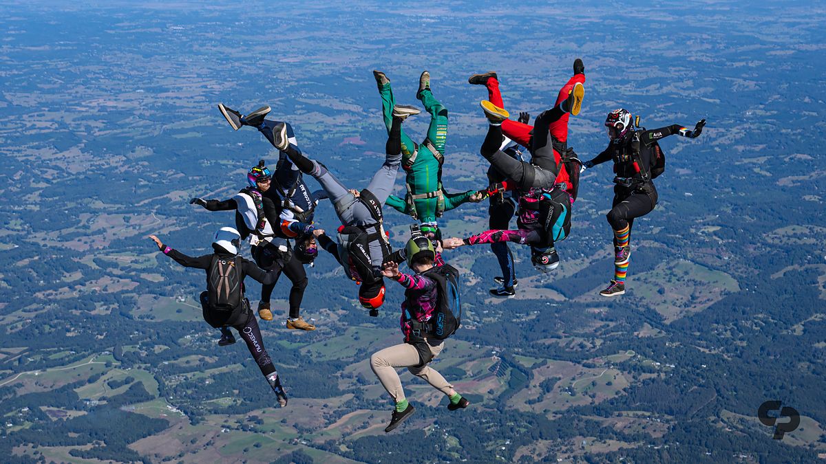 A group flying above the coast