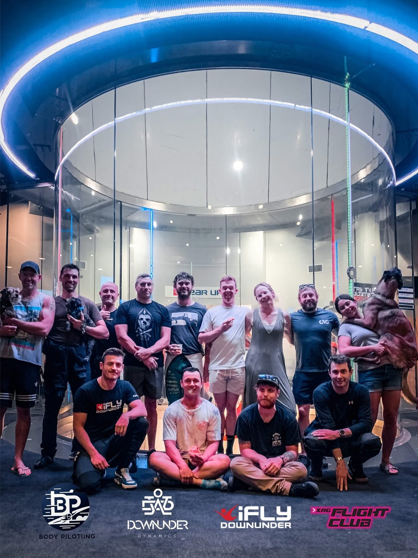 A camp group in front of the tunnel at iFLY Downunder