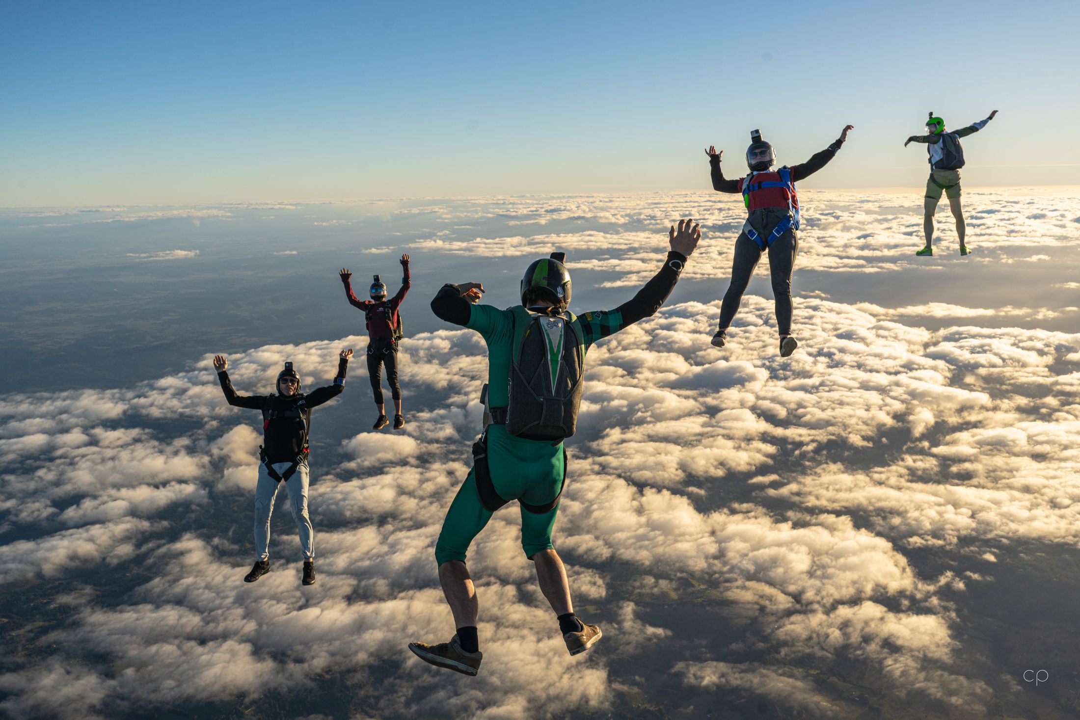 Head-up flyers spread over the cloud